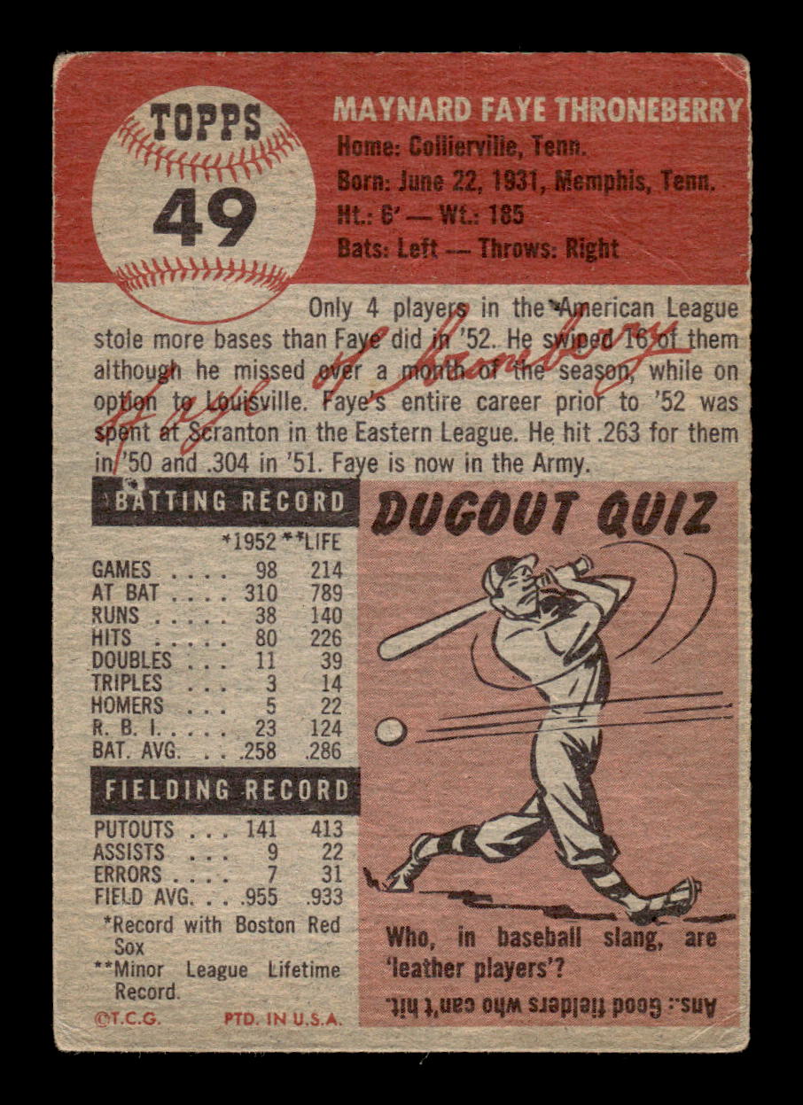 1953 Topps #49 Faye Throneberry Boston Red Sox G/VG MM26014021