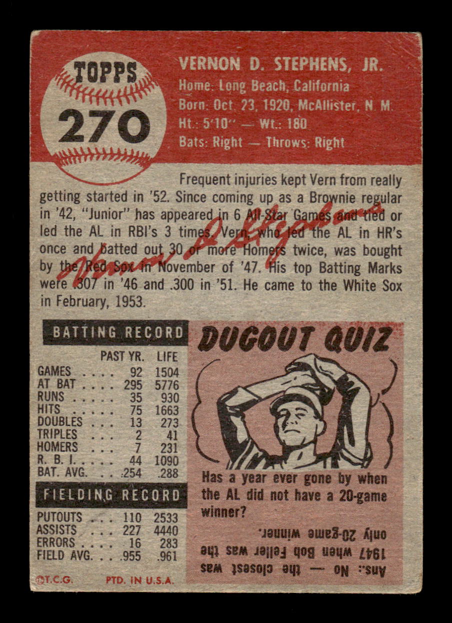 1953 Topps #270 Vern Stephens Chicago White Sox FAIR MM26014023