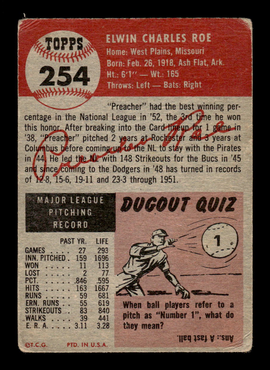 1953 Topps #254 Preacher Roe Brooklyn Dodgers FAIR MM26014024