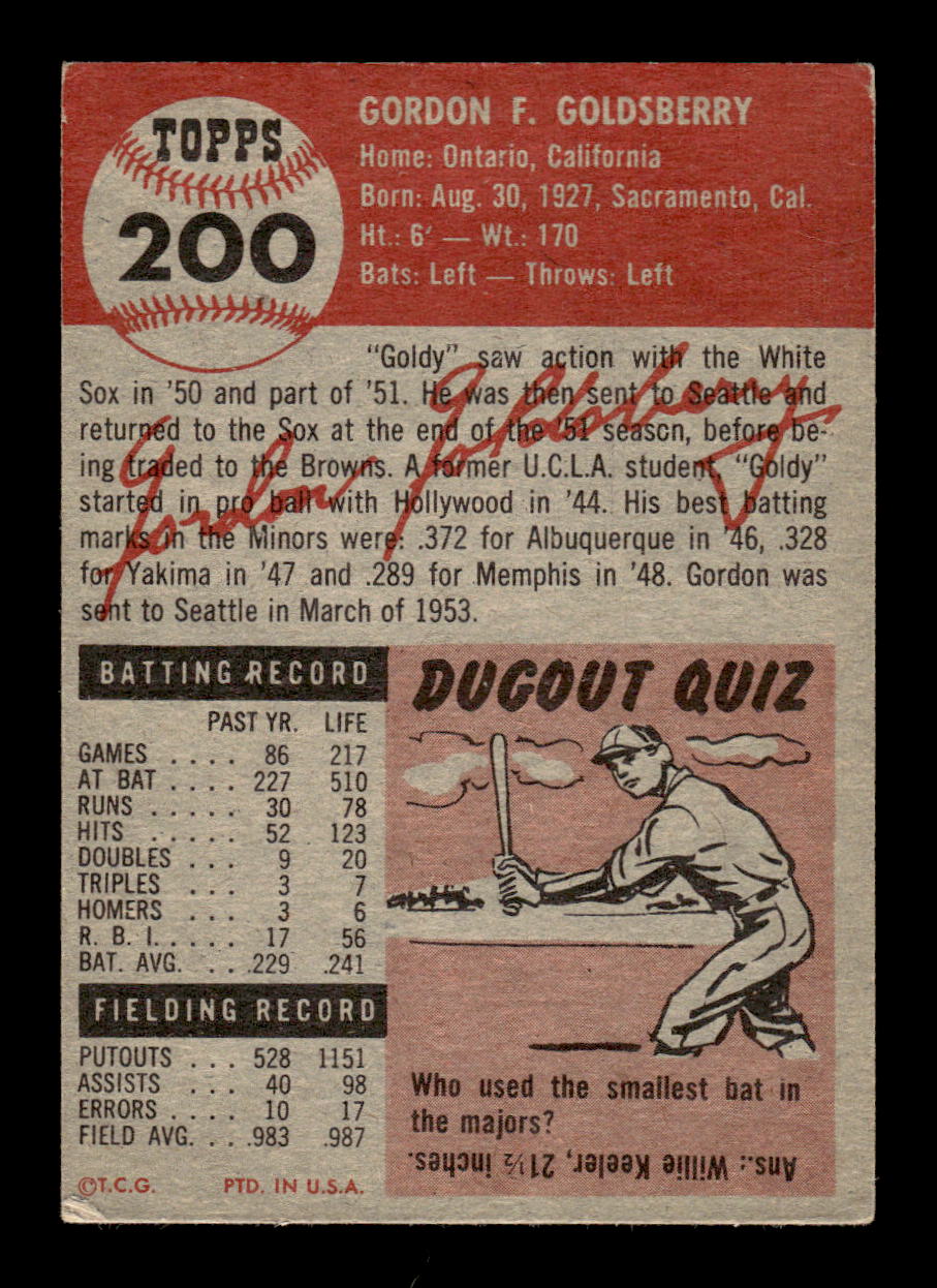 1953 Topps #200 Gordon Goldsberry St. Louis Browns VGEX MM26014028