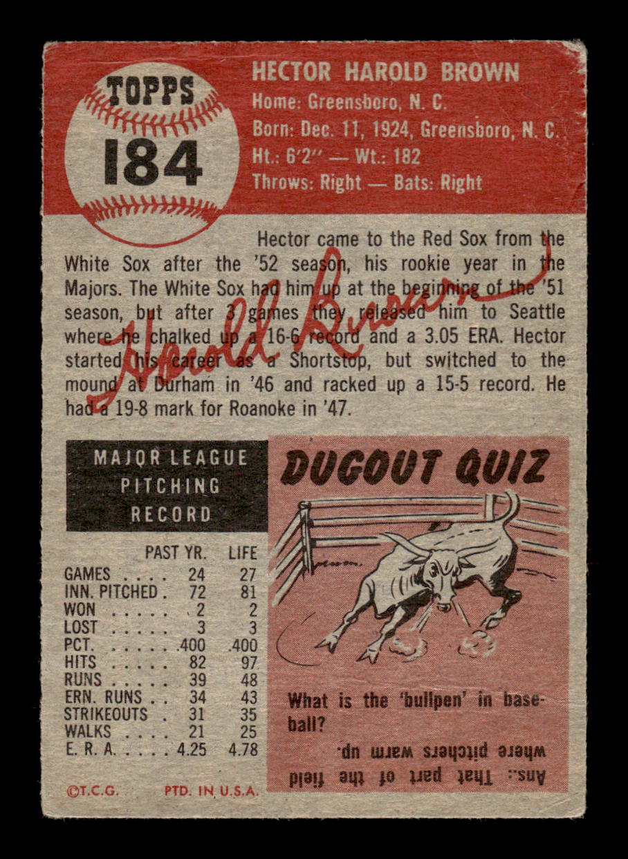 1953 Topps #184 Hal Brown Boston Red Sox FAIR MM26014030