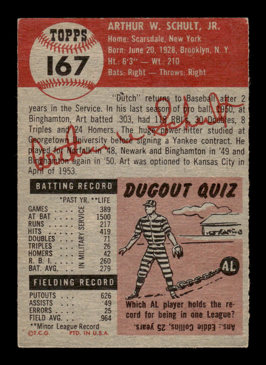 1953 Topps #167 Art Schult New York Yankees FAIR MM26014034