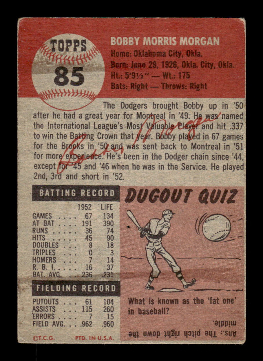 1953 Topps #85 Bobby Morgan Brooklyn Dodgers VG MM26014045