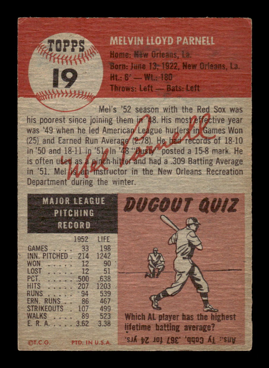 1953 Topps #19 Mel Parnell Boston Red Sox VGEX MM26014051