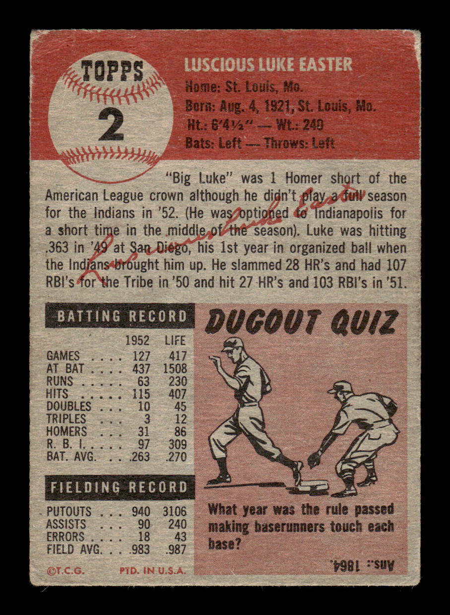 1953 Topps #2 Luke Easter Cleveland Indians FAIR MM26014054