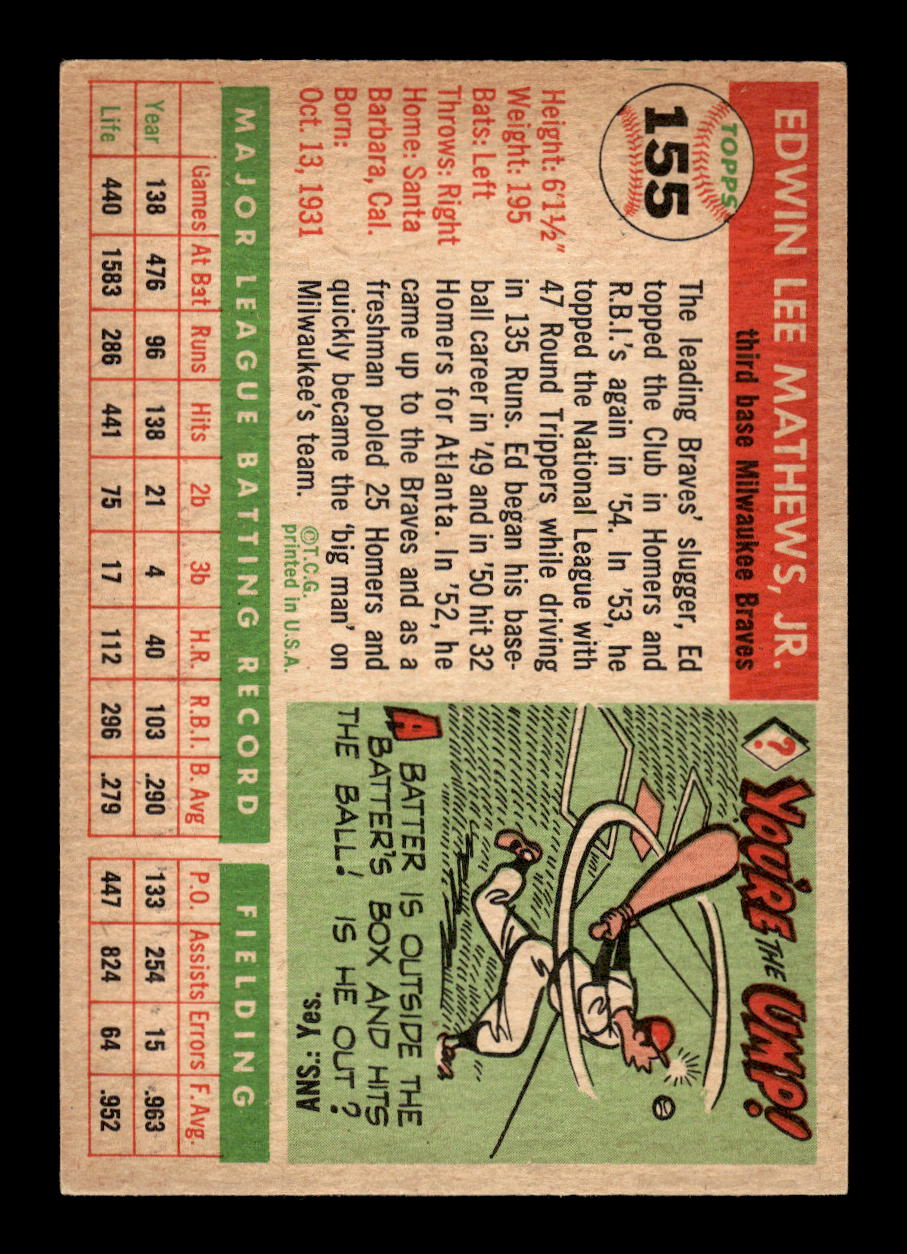 005 - 1955 Topps #155 Ed Mathews Milwaukee Braves EX MM26014057