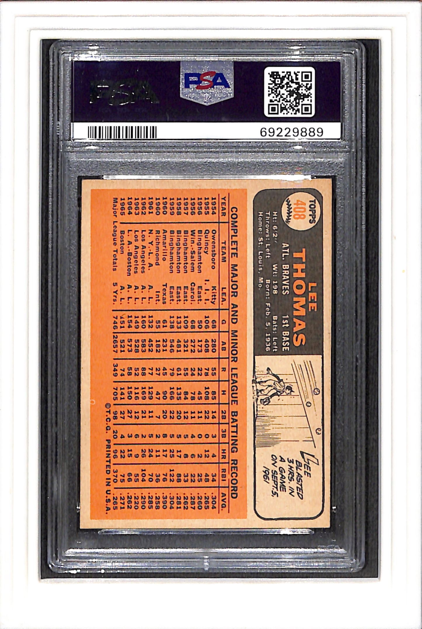 1966 Topps #408 Lee Thomas PSA 4.5 SN 69229889