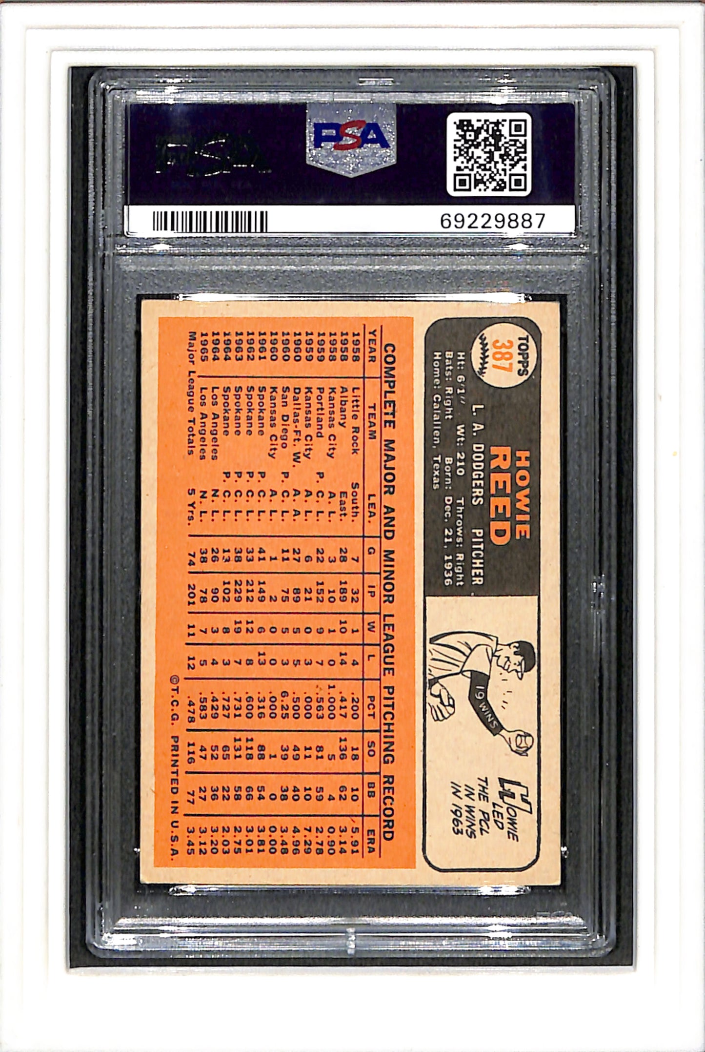 1966 Topps #387 Howie Reed PSA 4 SN 69229887
