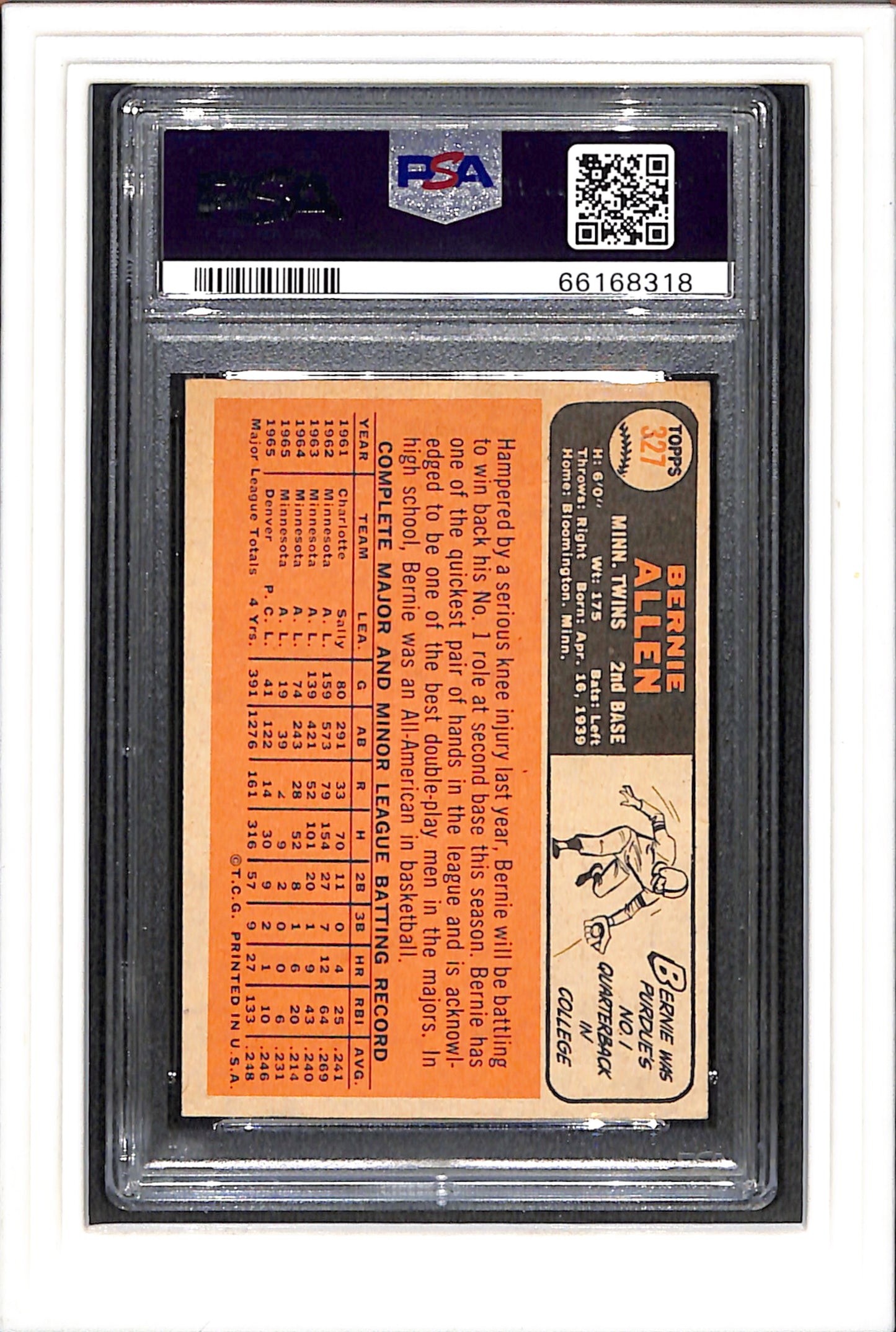 1966 Topps #327 Bernie Allen PSA 4 SN 66168318