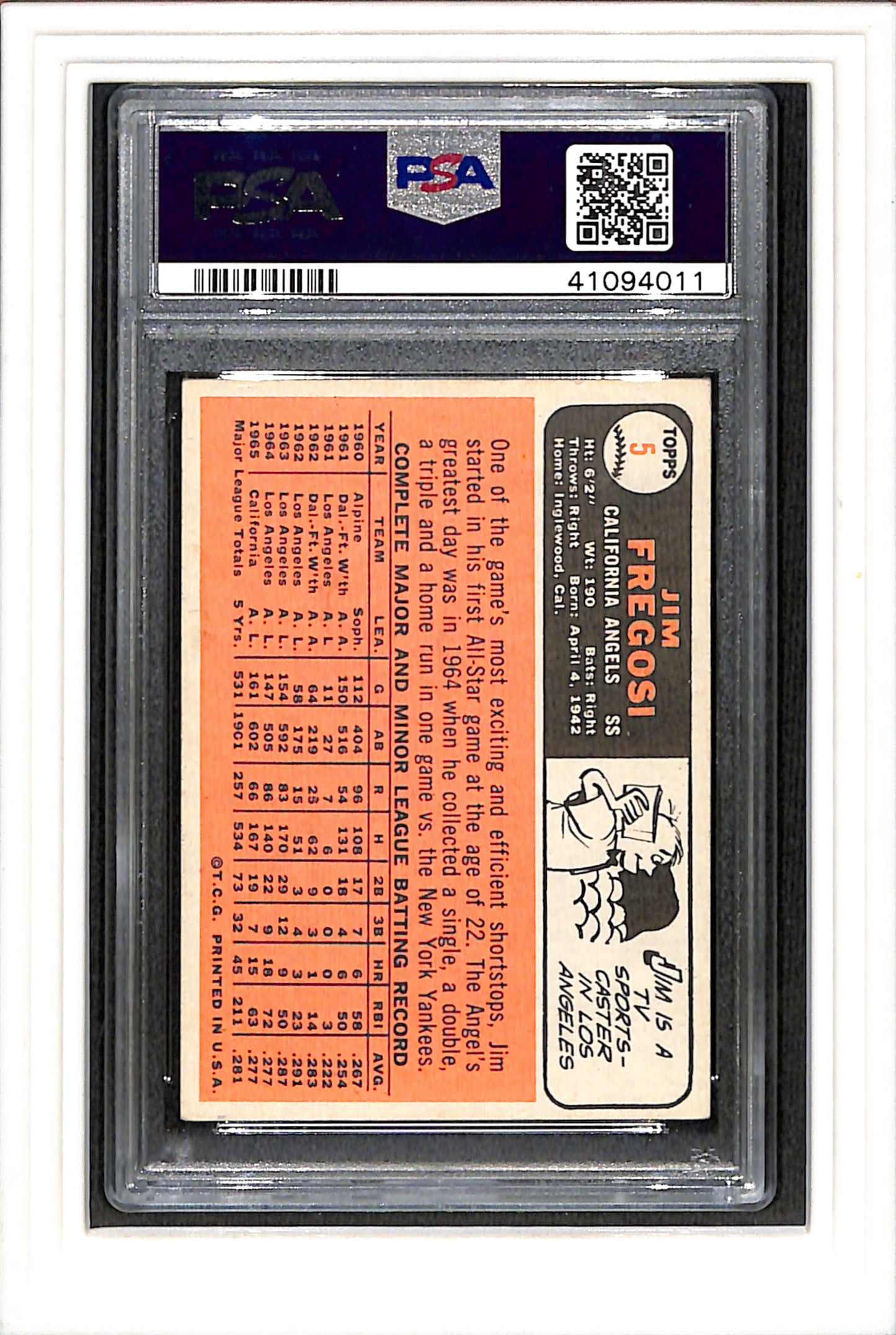 1966 Topps #5 Jim Fregosi PSA 4.5 SN 41094011