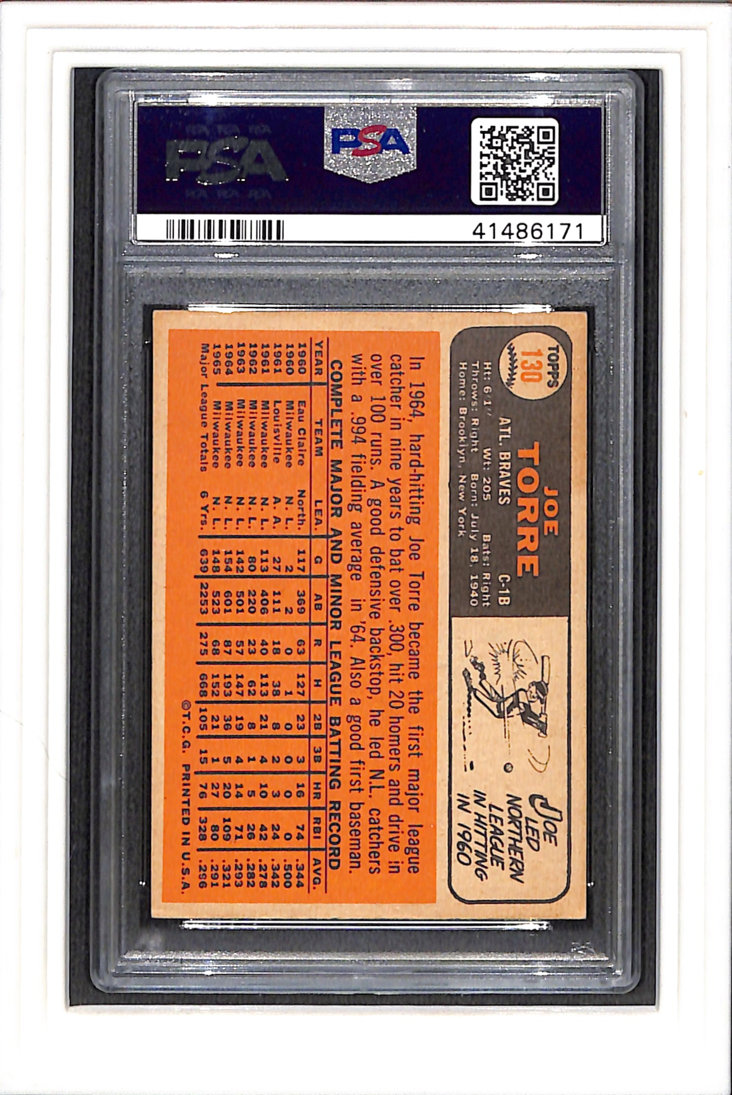 1966 Topps #130 Joe Torre PSA 4 SN 41486171