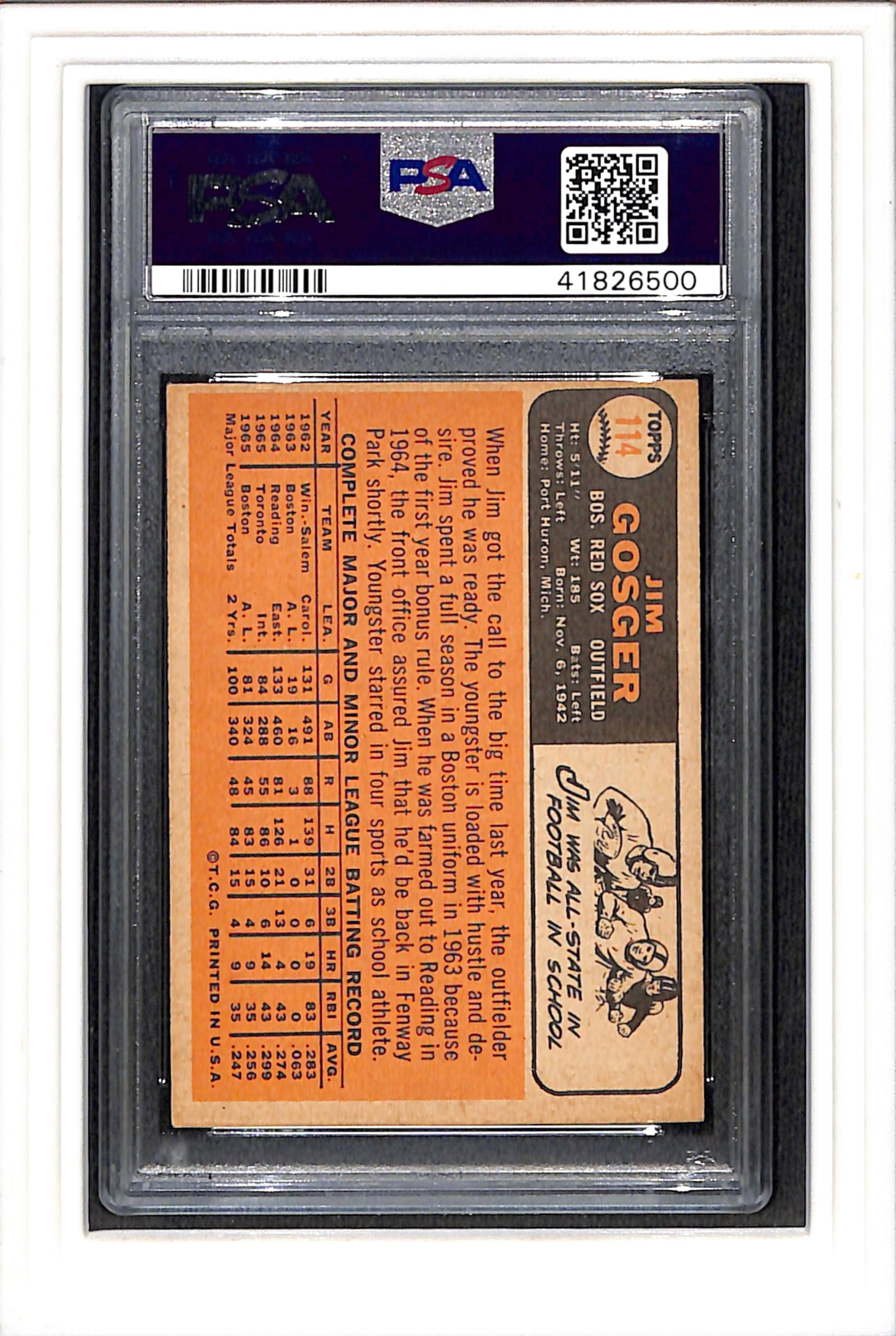 1966 Topps #114 Jim Gosger PSA 4 SN 41826500