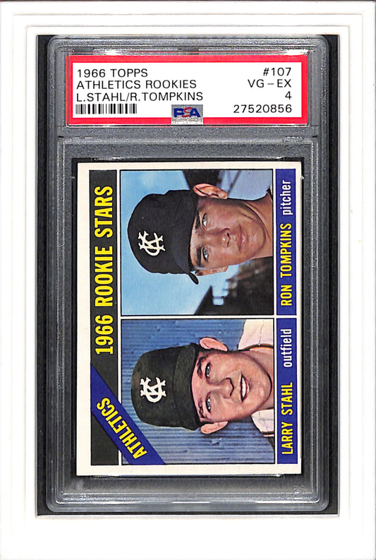 1966 Topps #107 Athletics Rookies L.Stahl/R.Tompkins PSA 4 SN 27520856