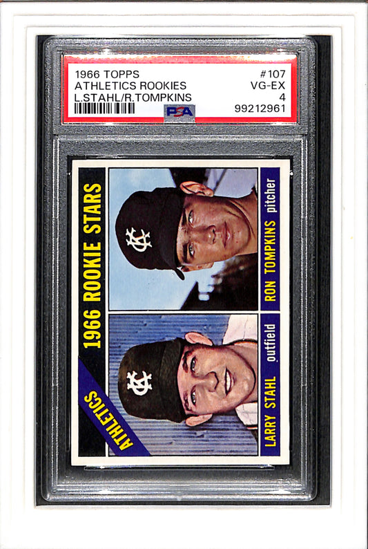 1966 Topps #107 Athletics Rookies L.Stahl/R.Tompkins PSA 4 SN 99212961