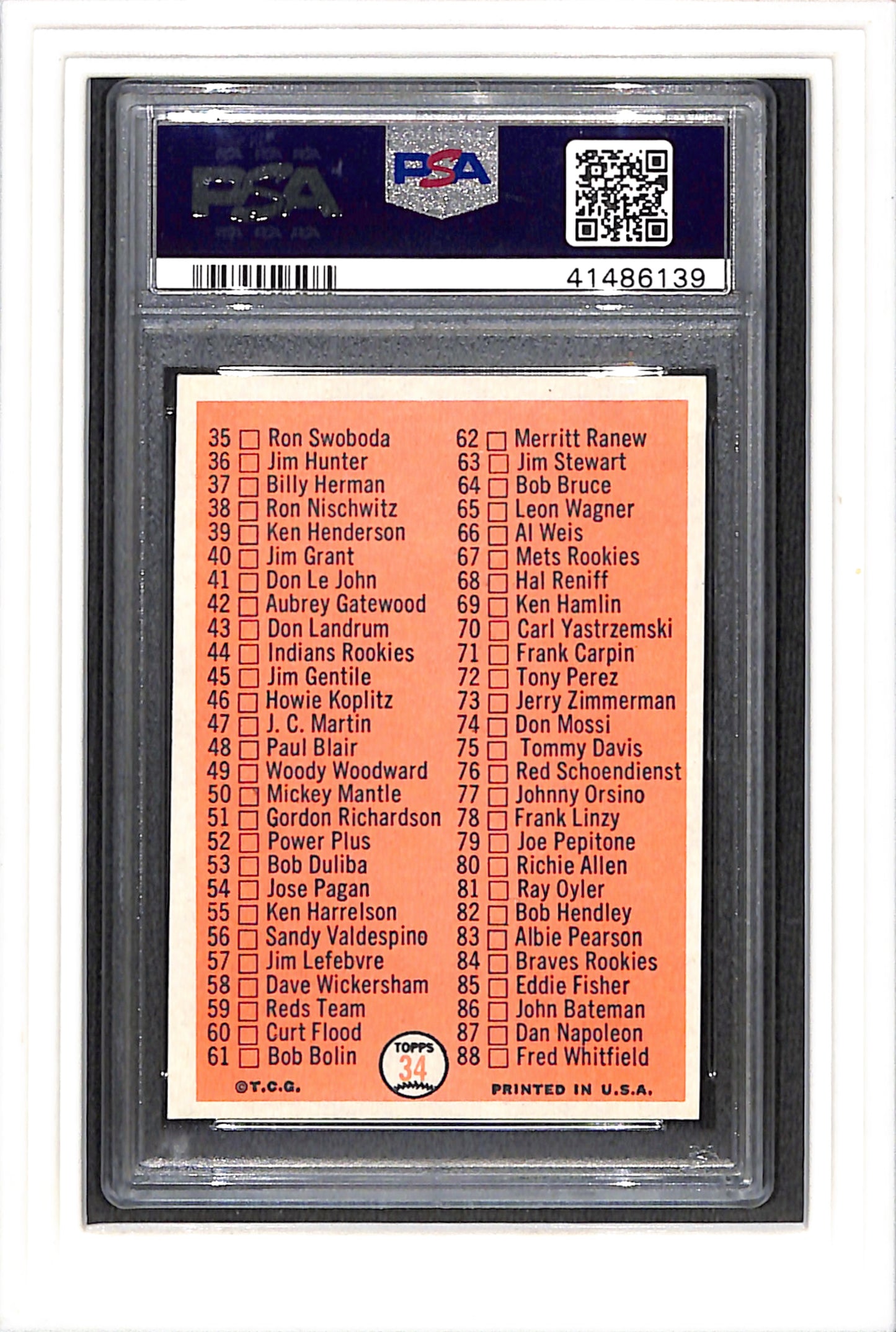 1966 Topps #34 Checklist 1-88 PSA 6 SN 41486139