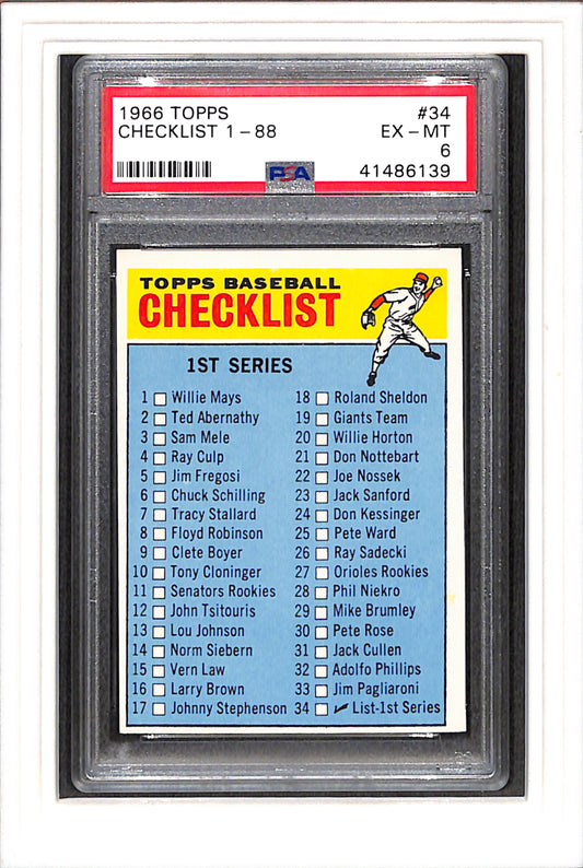 1966 Topps #34 Checklist 1-88 PSA 6 SN 41486139