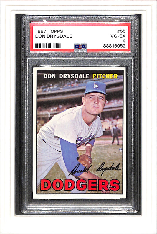 1967 Topps #55 Don Drysdale PSA 4 SN 88816052