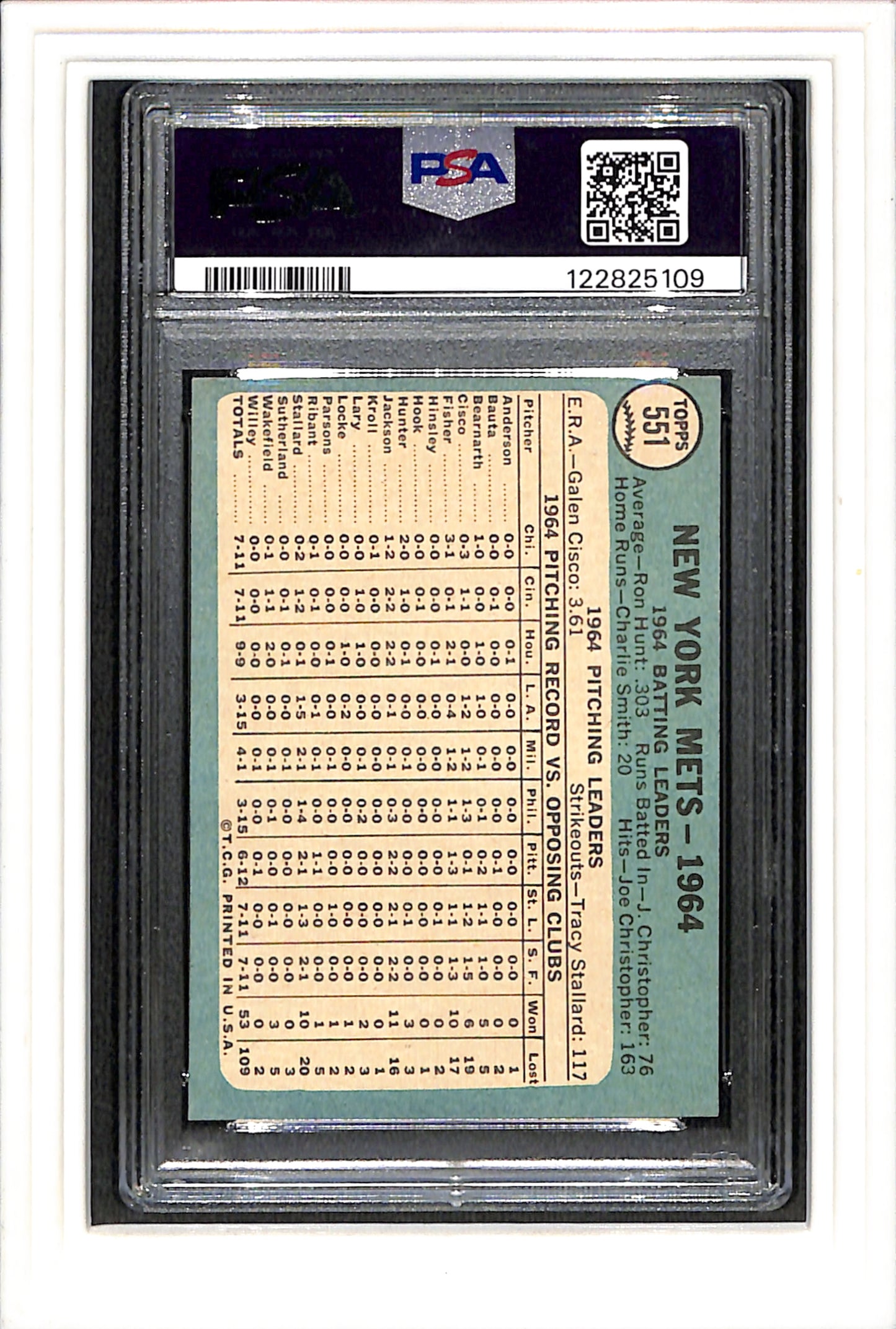 1965 Topps #551 Mets Team PSA 5 SN 122825109