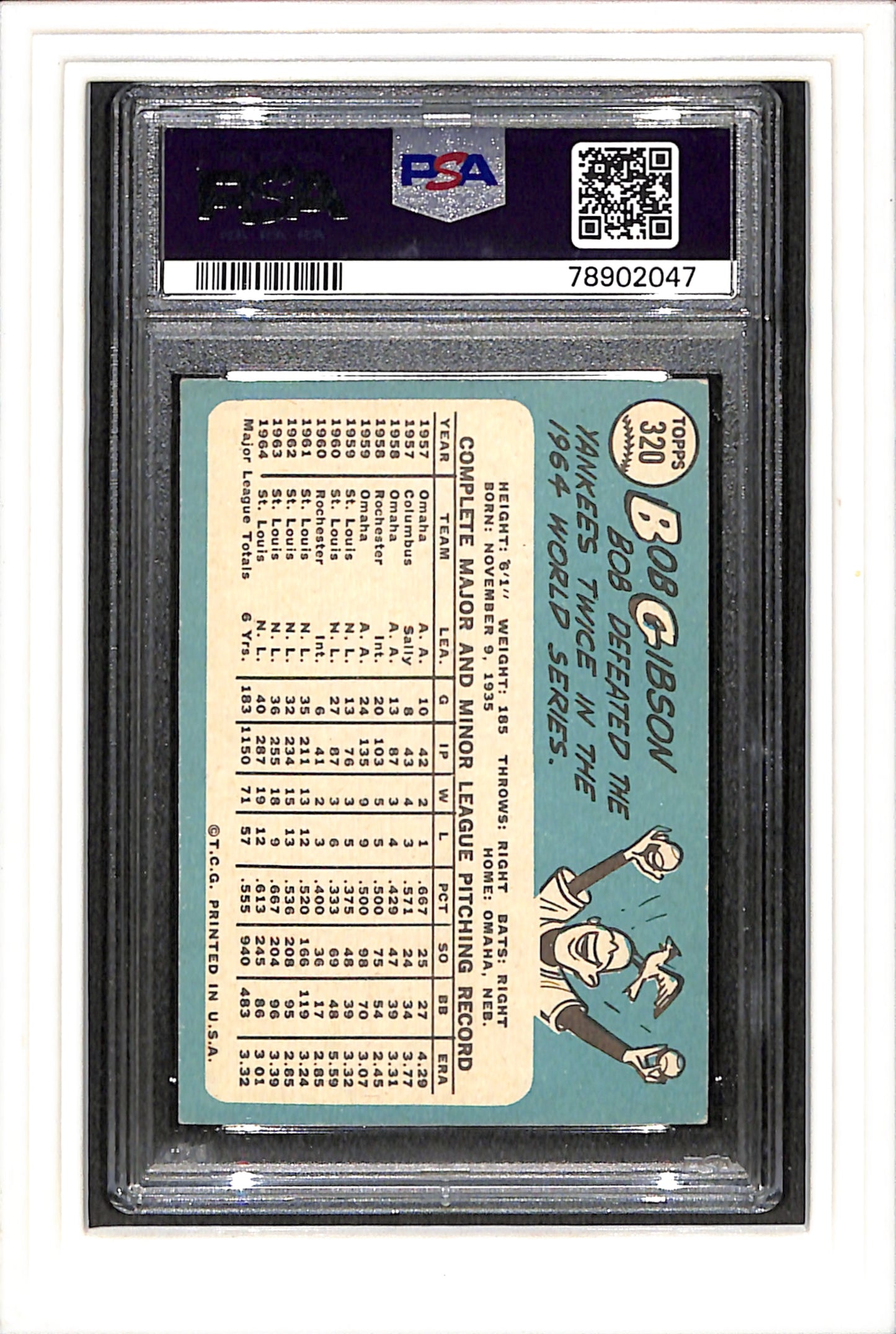 1965 Topps #320 Bob Gibson PSA 4 SN 78902047