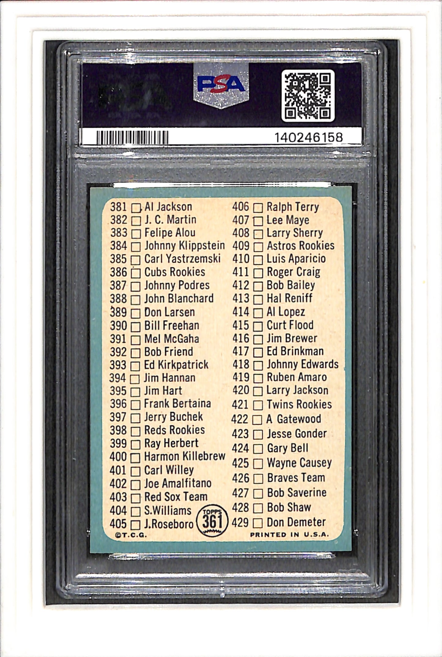 1965 Topps #361 Checklist 353-429 PSA 7 SN 140246158