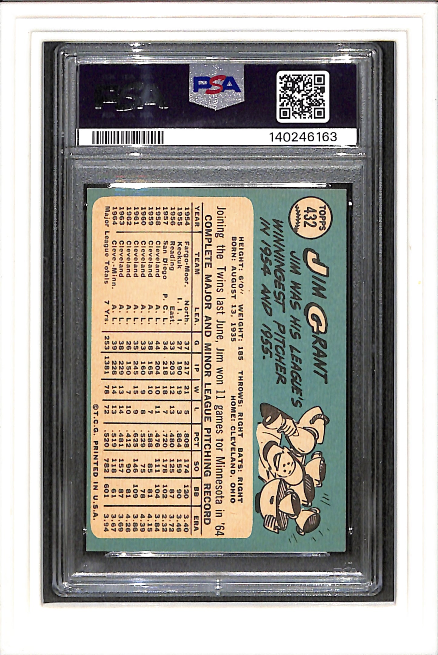 1965 Topps #432 Jim Grant PSA 6 SN 140246163