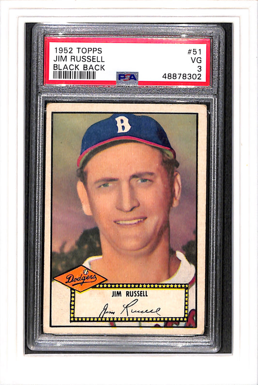 1952 Topps #51 Jim Russell Black Back PSA 3 SN 48878302