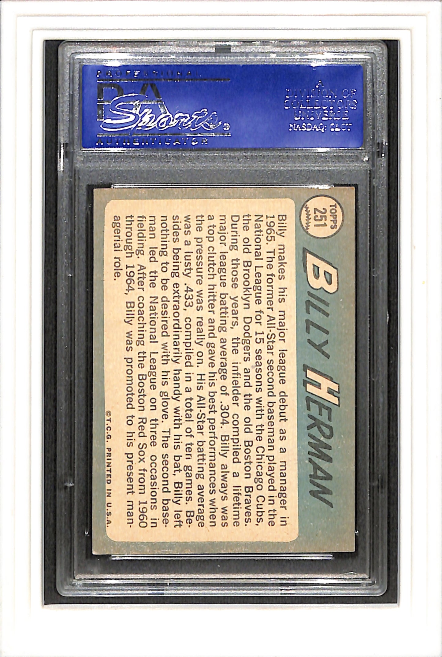 1965 Topps #251 Billy Herman PSA 4 SN 12365521