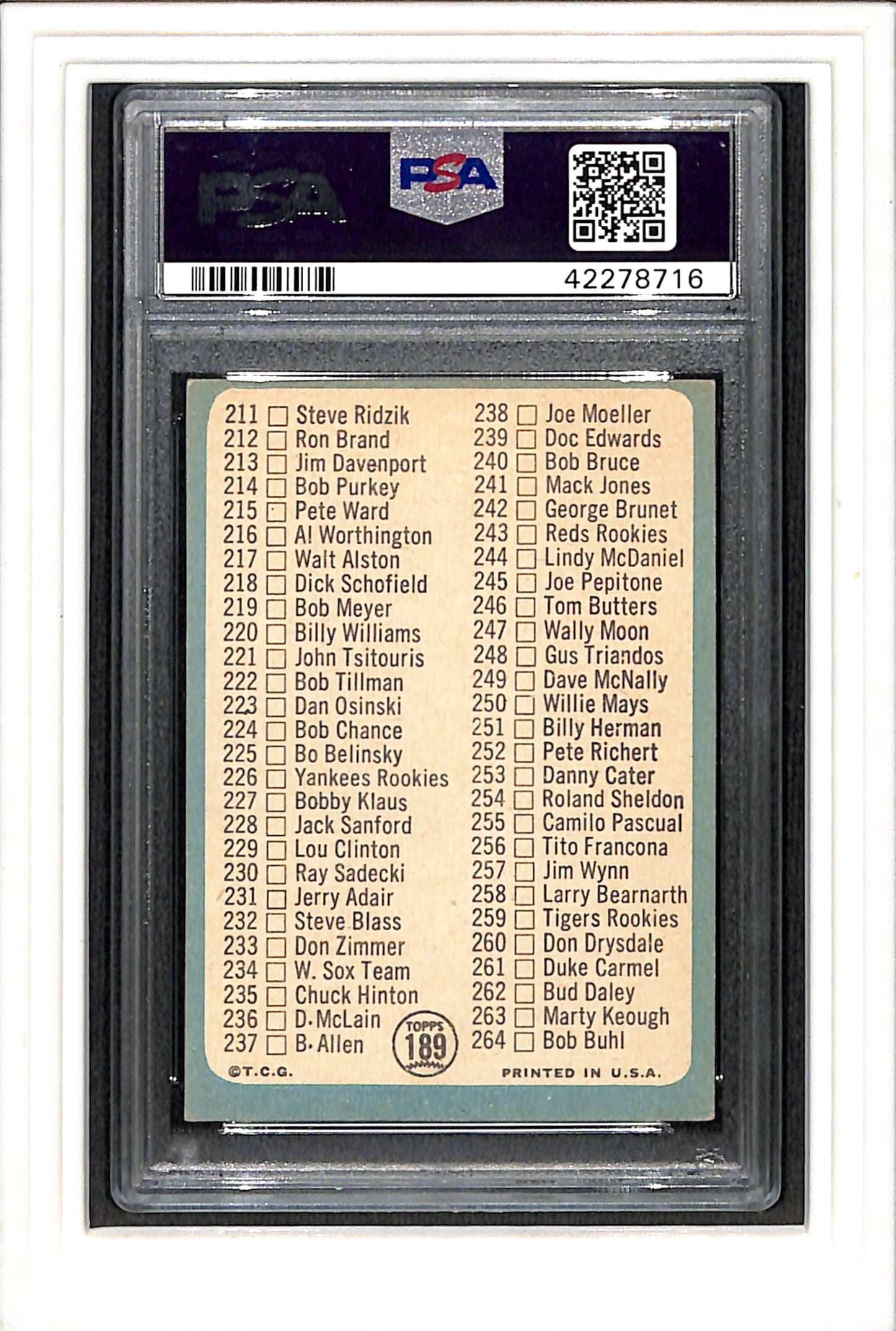 1965 Topps #189 Checklist 177-264 PSA 4 SN 42278716