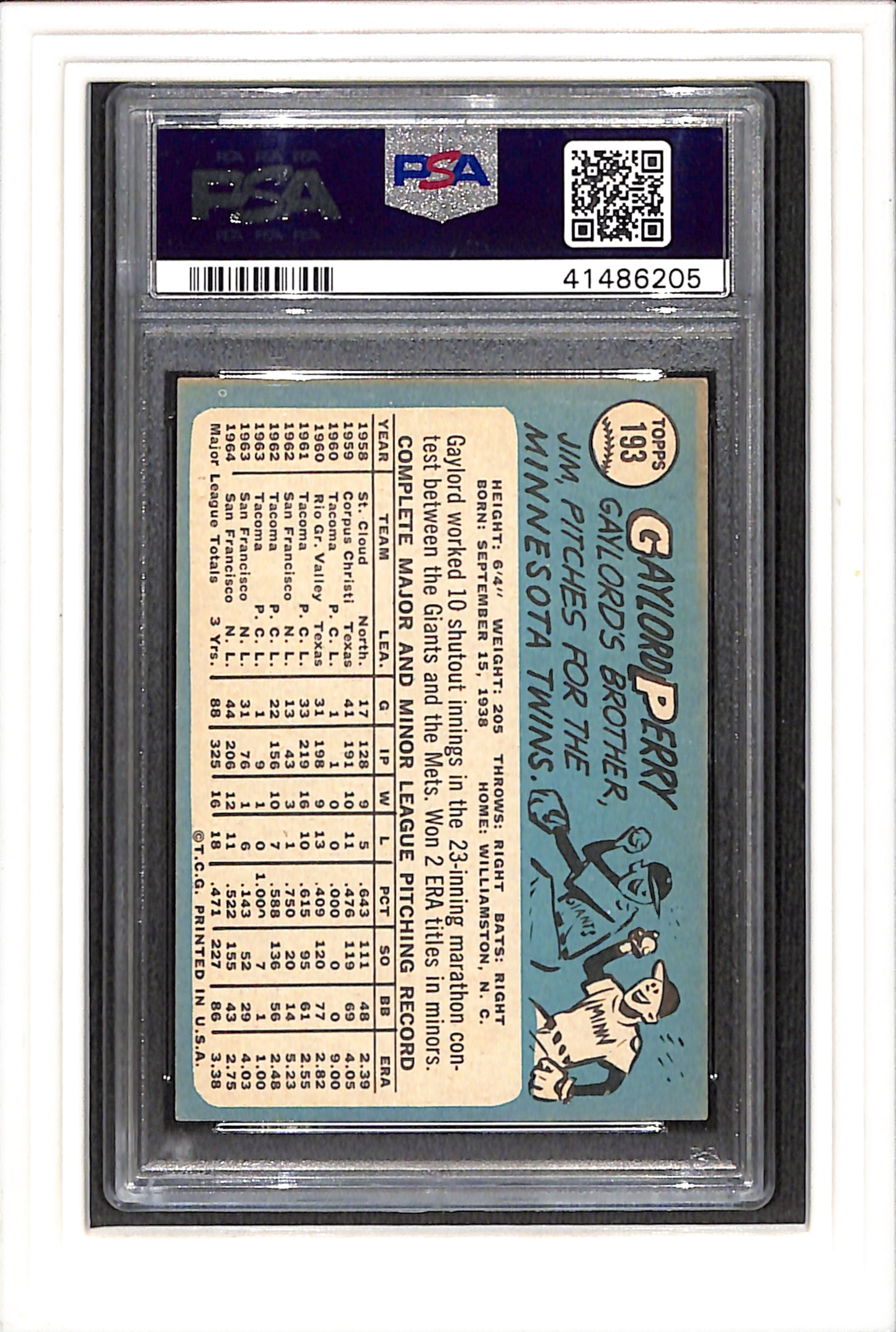 1965 Topps #193 Gaylord Perry PSA 7 SN 41486205