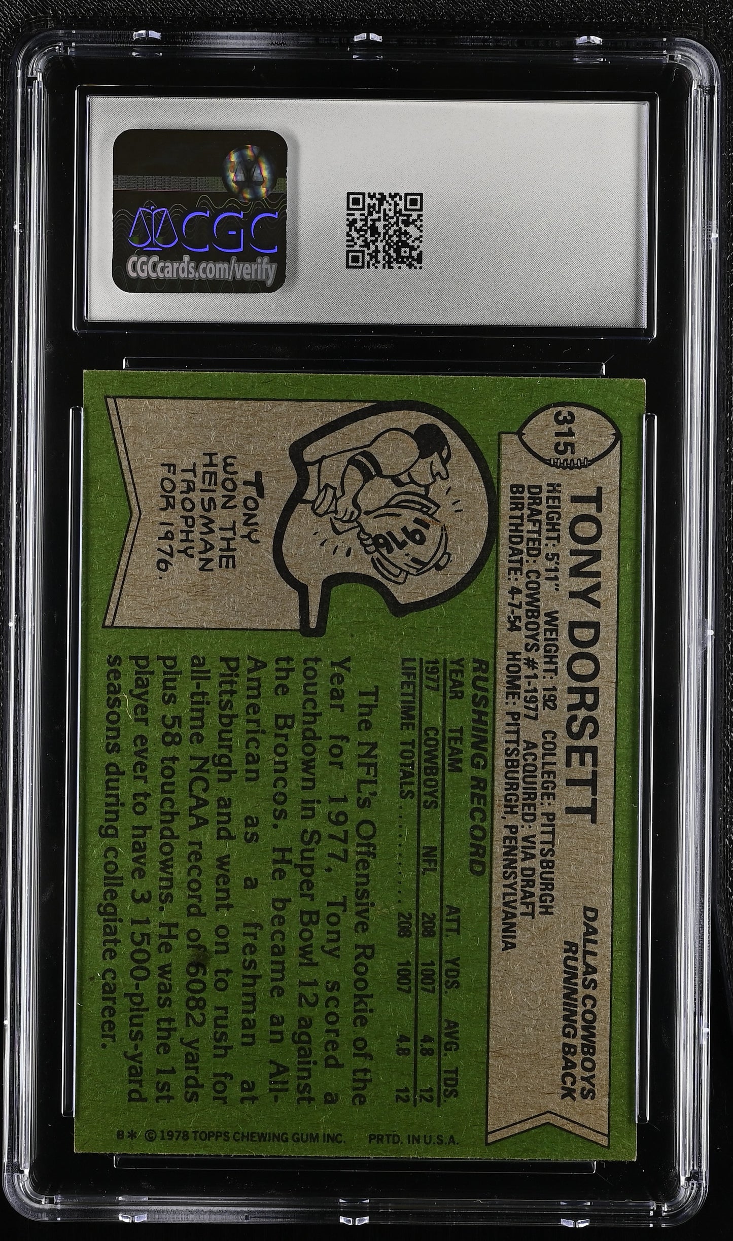 1978 Topps #315 Tony Dorsett CGC 8 SN 6127427021