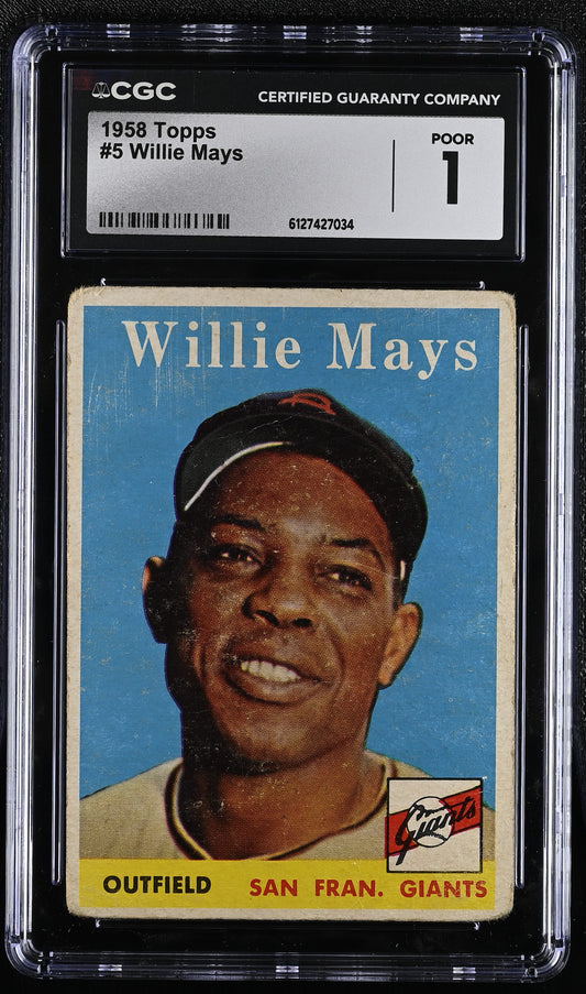 1958 Topps #5 Willie Mays CGC 1 SN 6127427034