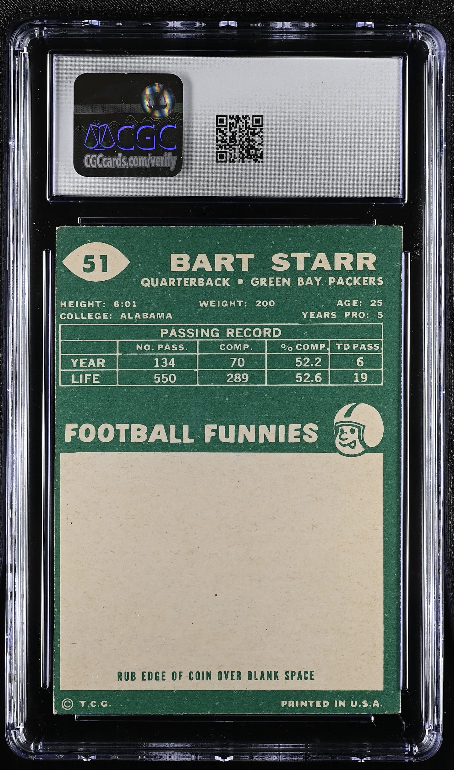 1960 Topps #51 Bart Starr CGC 5.5 SN 6127427010