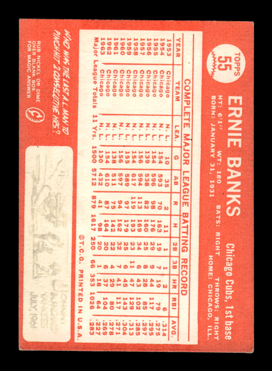1964 Topps #55 Ernie Banks Chicago Cubs VG CS26014222
