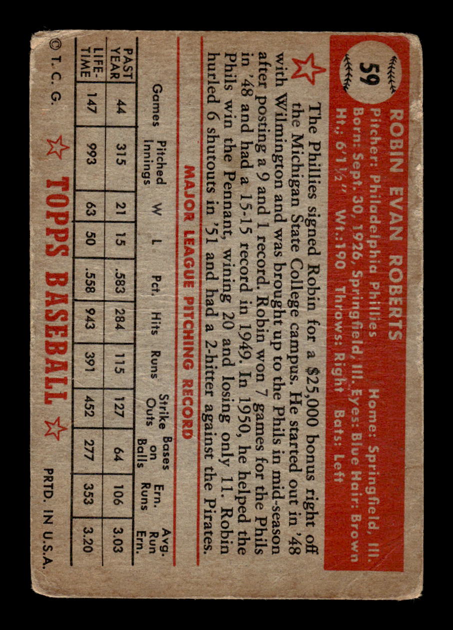 1952 Topps #59 Robin Roberts Philadelphia Phillies F/G CS26014236