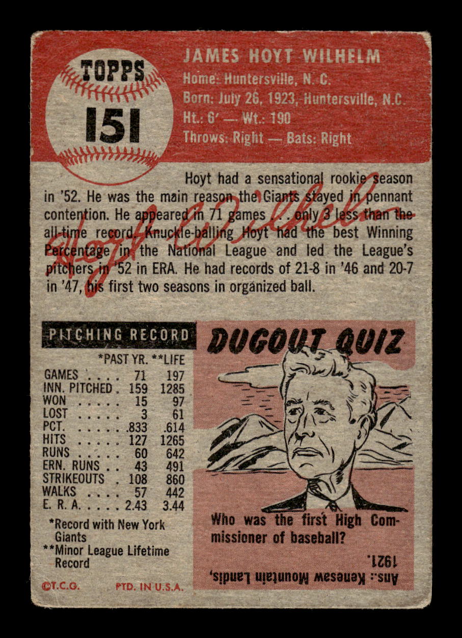 1953 Topps #151b Hoyt Wilhelm New York Giants F/G CS26014238