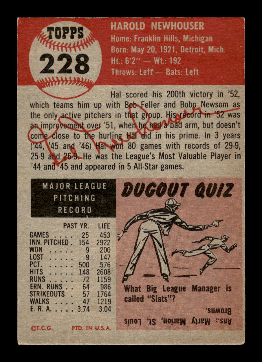 1953 Topps #228 Hal Newhouser Detroit Tigers VG CS26014241