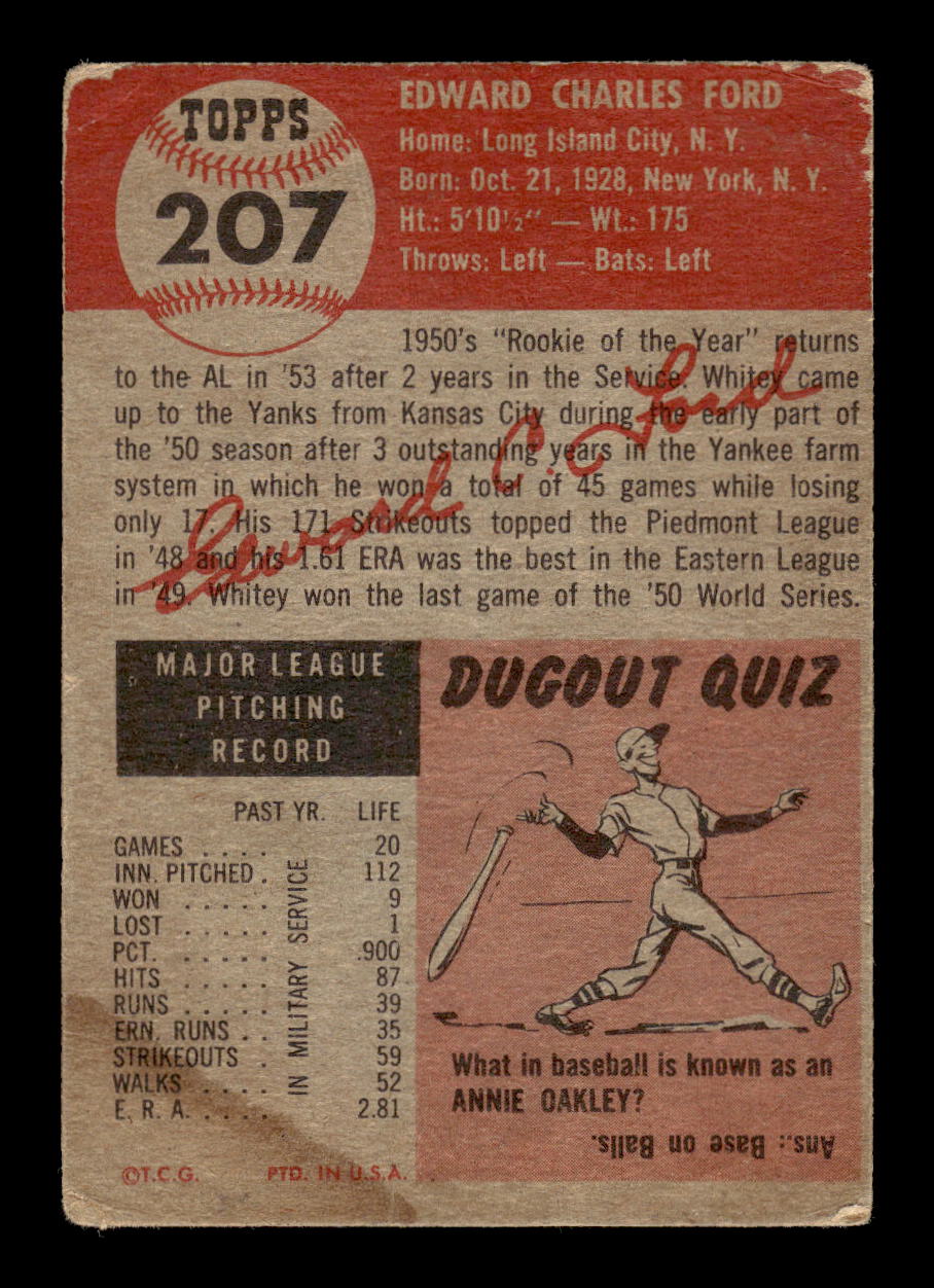 1953 Topps #207 Whitey Ford New York Yankees F/G CS26014243