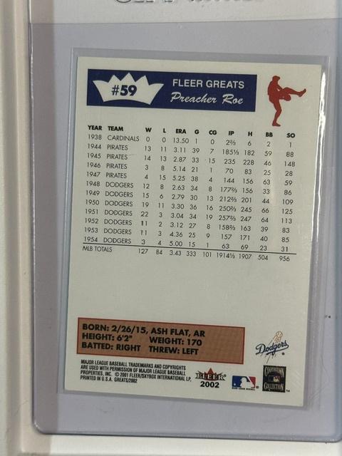 2002 Fleer Greats of the Game #NNO Preacher Roe Brooklyn Dodgers NMT CS26014312