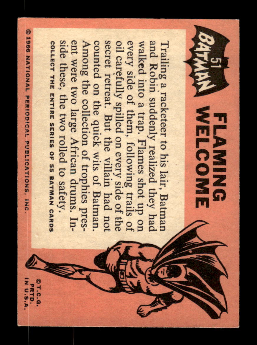 1966 Topps Batman (Black Bat Logo) #51 Flaming Welcome VGEX CS26014367