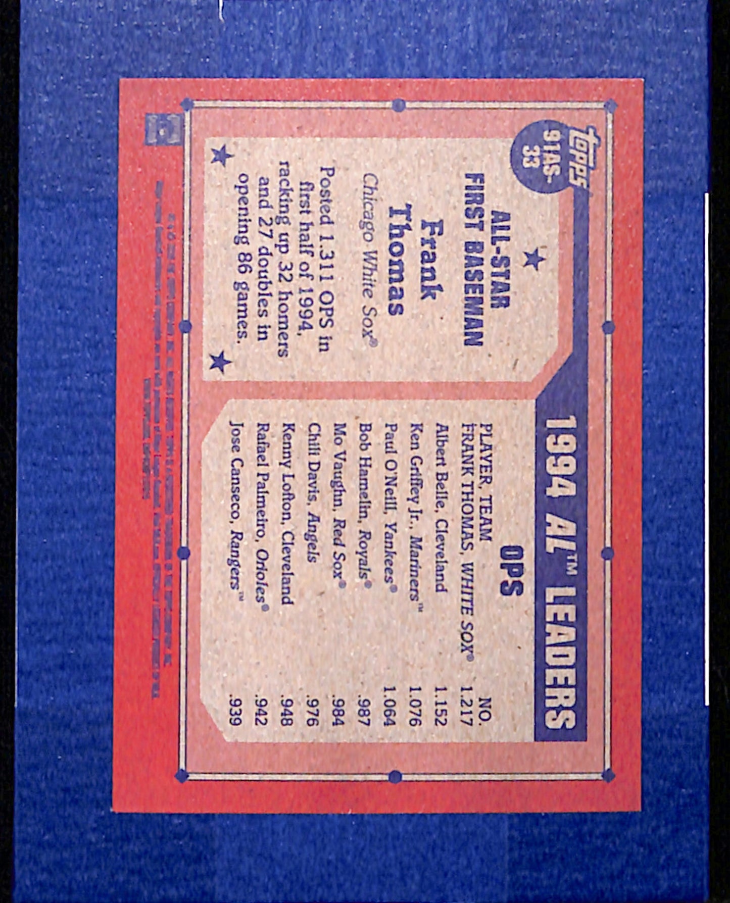 2026 Topps Frank Thomas 1991 All Star Real One #91AS-33 /90 NMT CS26014376