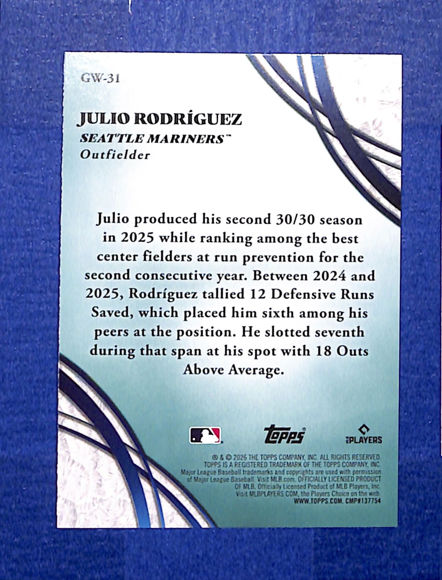 2026 Topps #GW-31 Julio Rodríguez Seattle Mariners NMT CS26014378