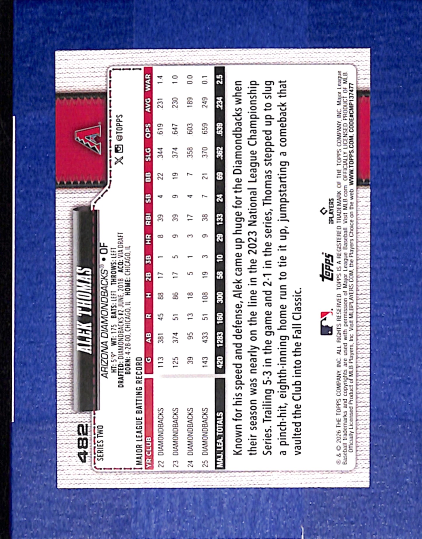 2026 Topps #482 Alek Thomas Arizona Diamondbacks foil NMT CS26014382