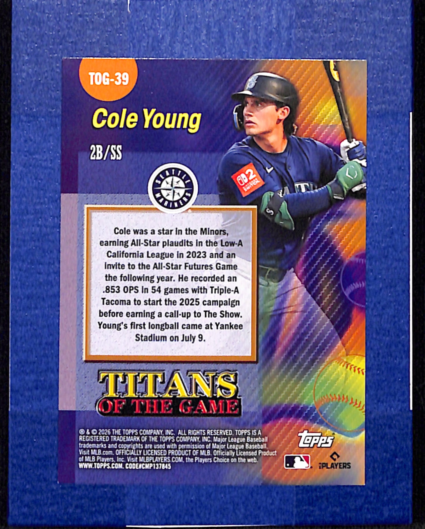 2026 Topps #TOG-39 Cole Young Seattle Mariners NMT CS26014383