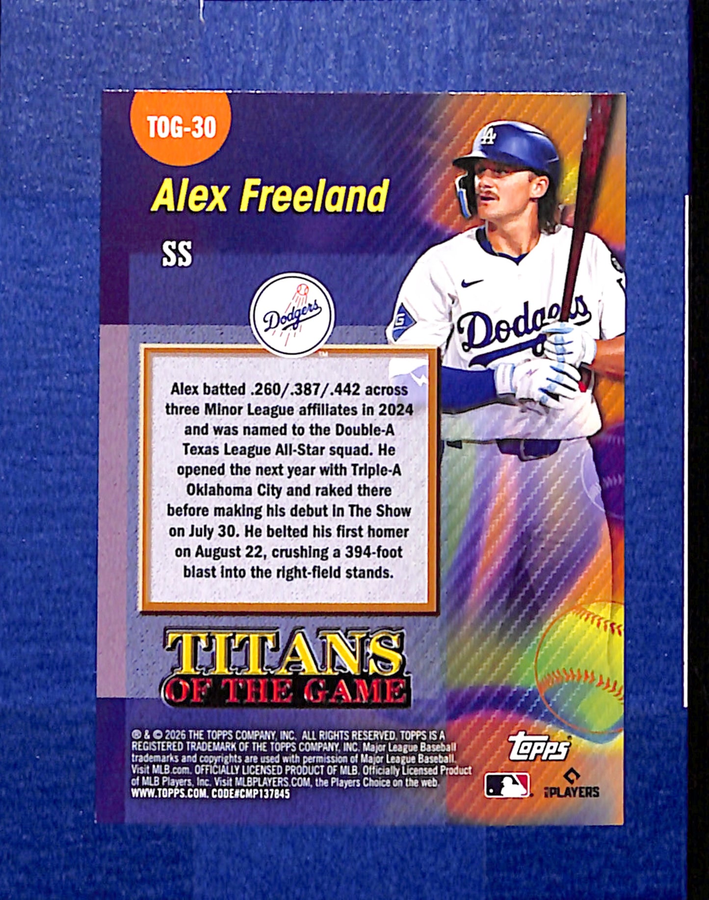 2026 Topps #TOG-30 Alex Freeland Los Angeles Dodgers NMT CS26014385