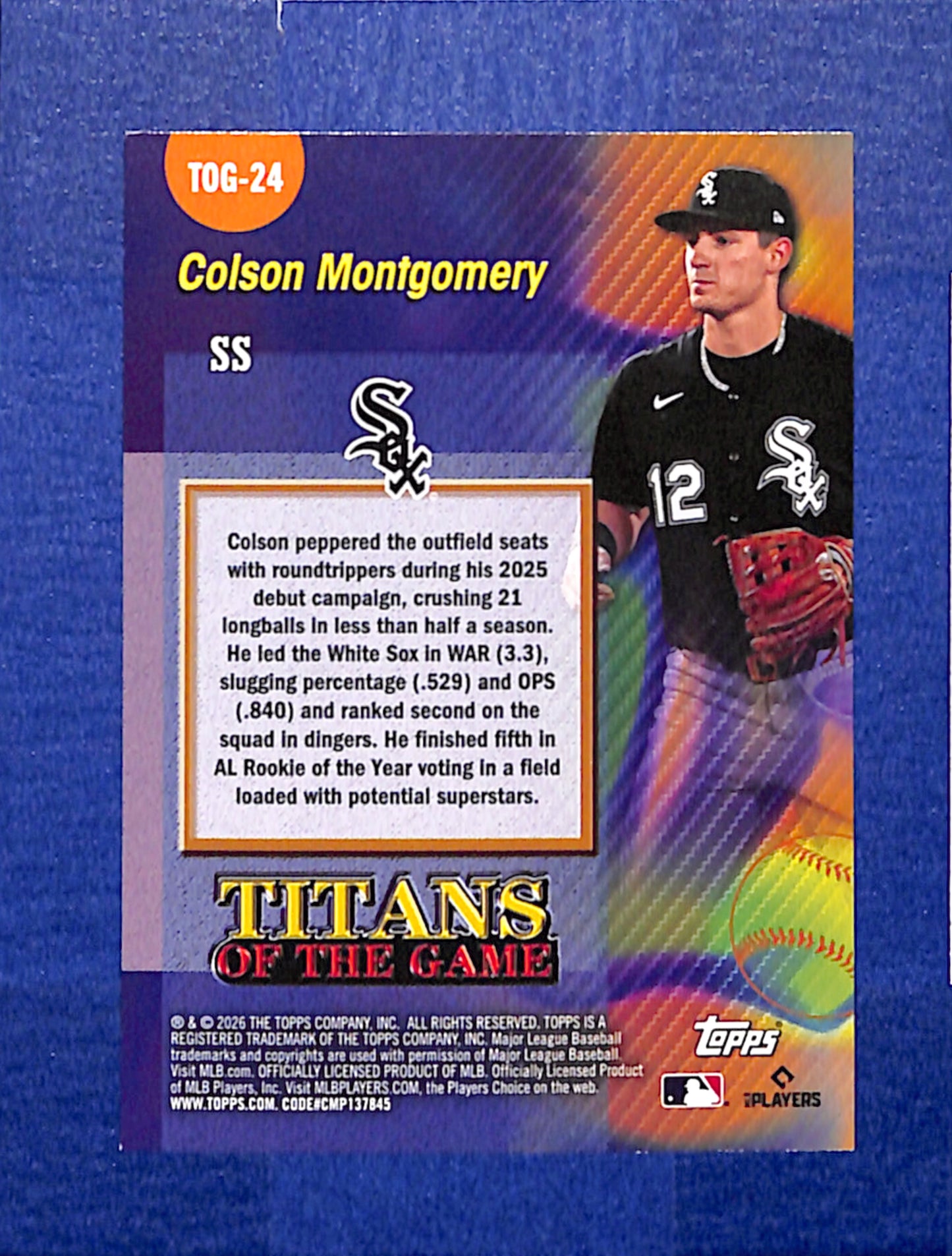 2026 Topps #TOG-24 Colson Montgomery Chicago White Sox NMT CS26014386