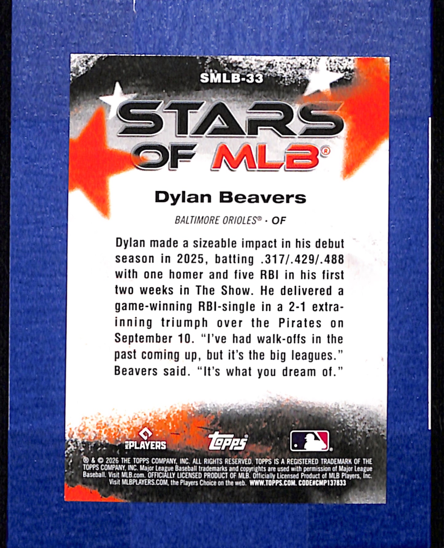 2026 Topps #SMLB-33 Dylan Beavers Baltimore Orioles NMT CS26014393