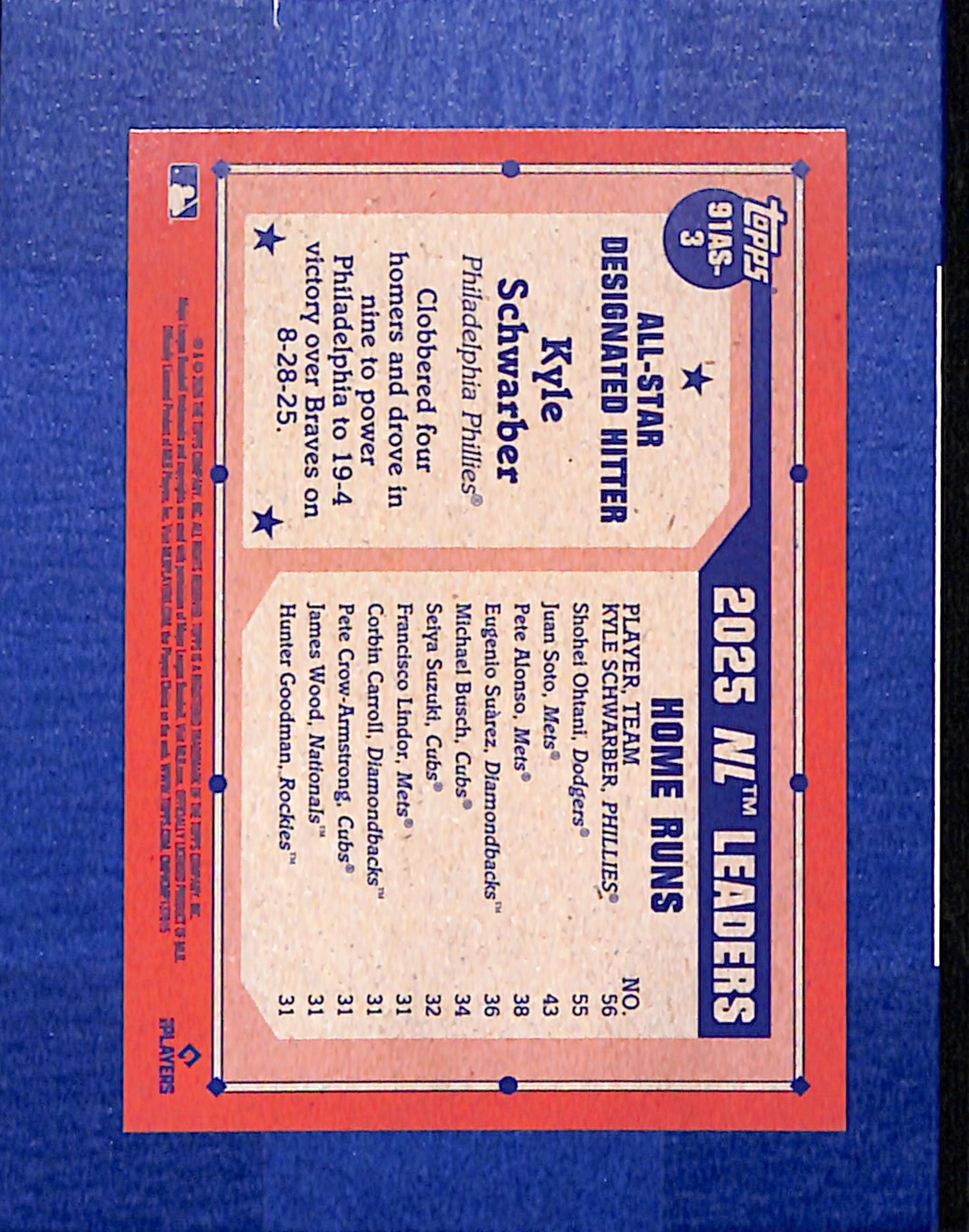 2026 Topps #91AS-3 Kyle Schwarber Philadelphia Phillies NMT CS26014398