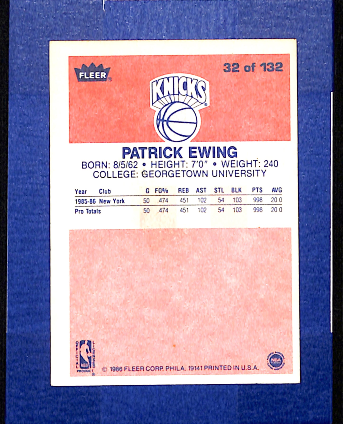 1986-87 Fleer #32 Patrick Ewing New York Knicks EX CS26014432-13jqvv