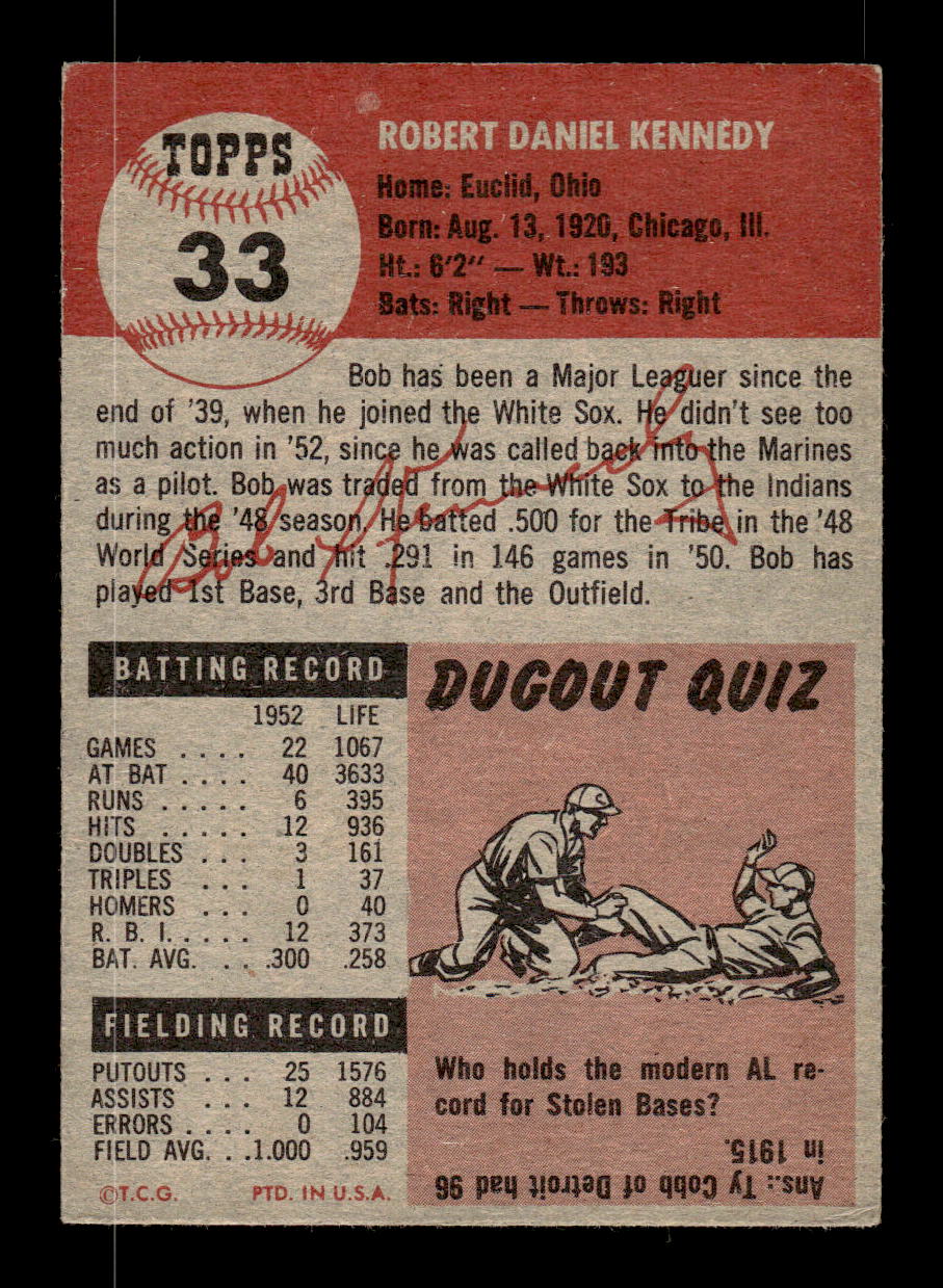 1953 Topps #33 Bob Kennedy Cleveland Indians VG CS26014439