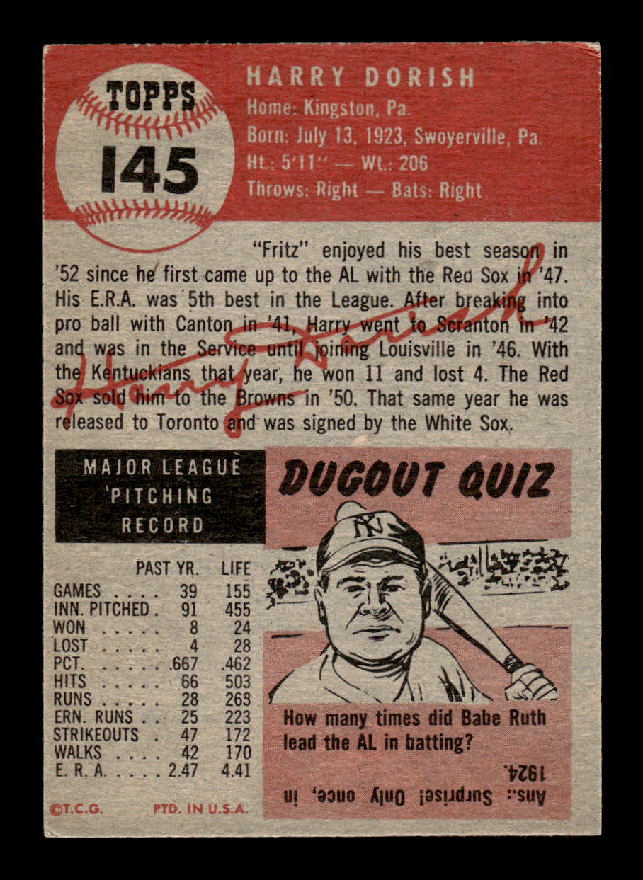 1953 Topps #145 Harry Dorish Chicago White Sox VGEX CS26014451